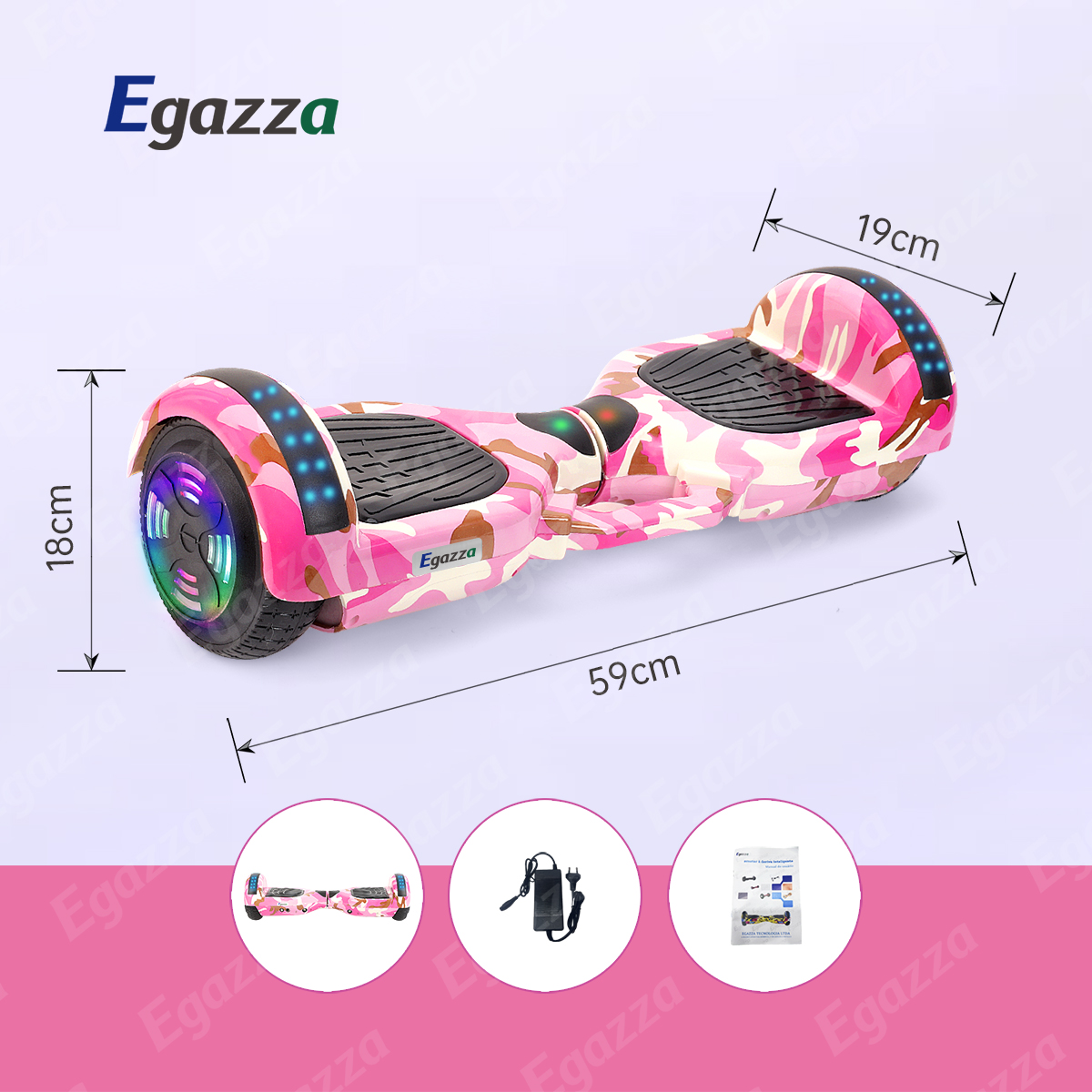 Egazza K5 Pink Camouflage Electric Hoverboard With Bluetooth