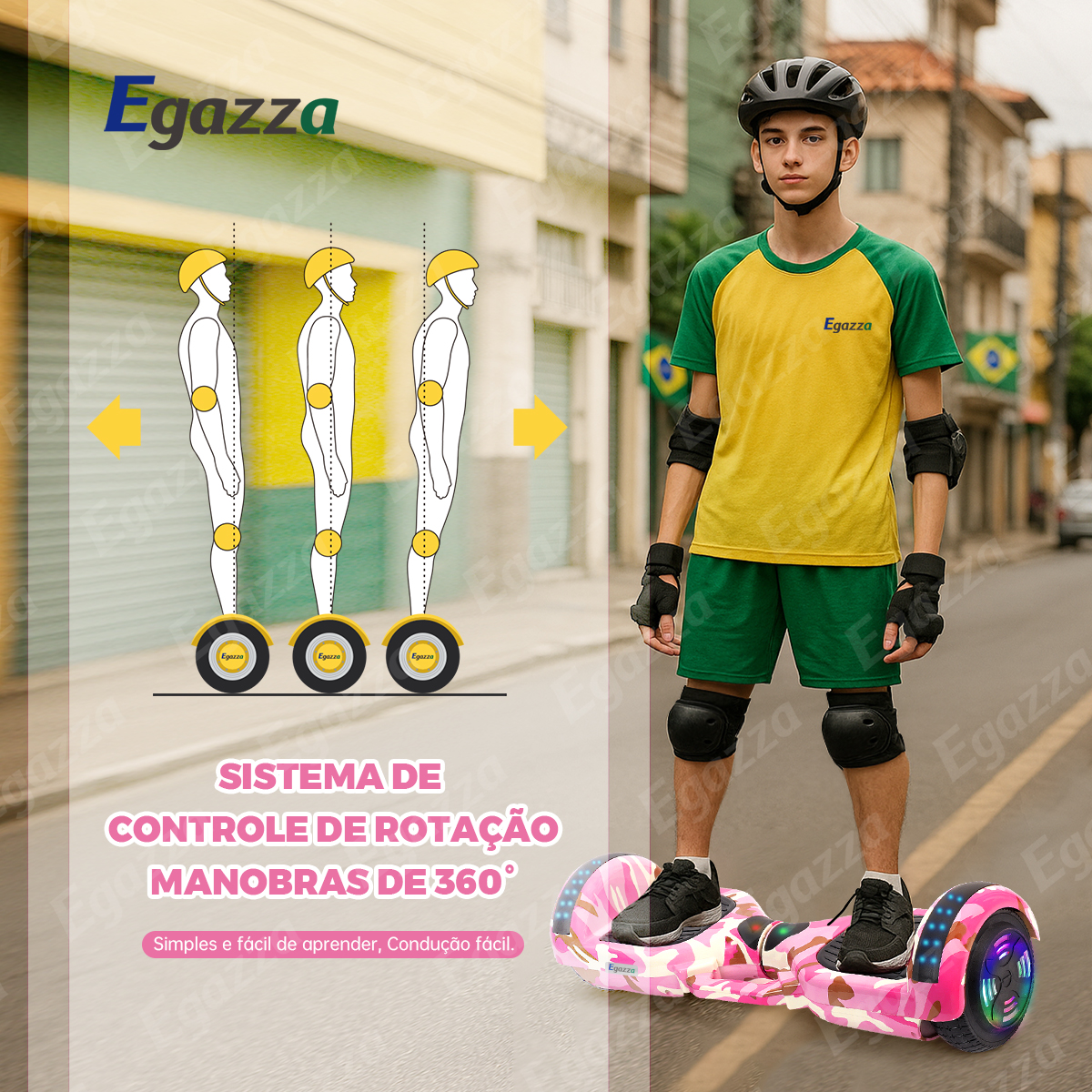 Egazza K5 Pink Camouflage Electric Hoverboard With Bluetooth
